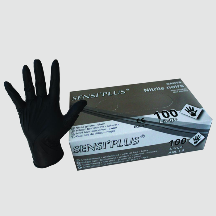 Gants nitrile épais noirs - Boîte de 100